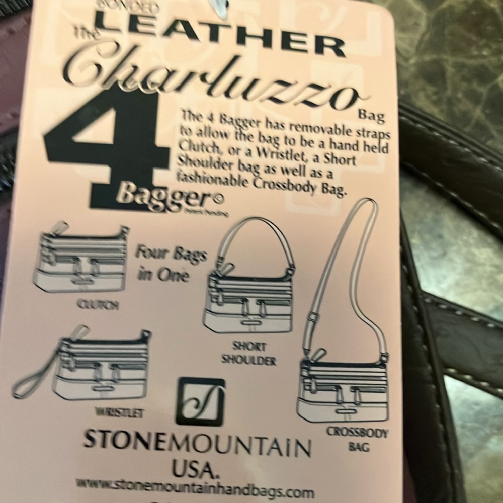 NWT woman’s all leather Stone Mountain handbag with shoulder strap zippered top - Picture 3 of 5